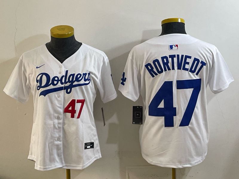 Women Los Angeles Dodgers #47 Rortvedt White blue 2026 Nike Game MLB Jersey 002->women mlb jersey->Women Jersey